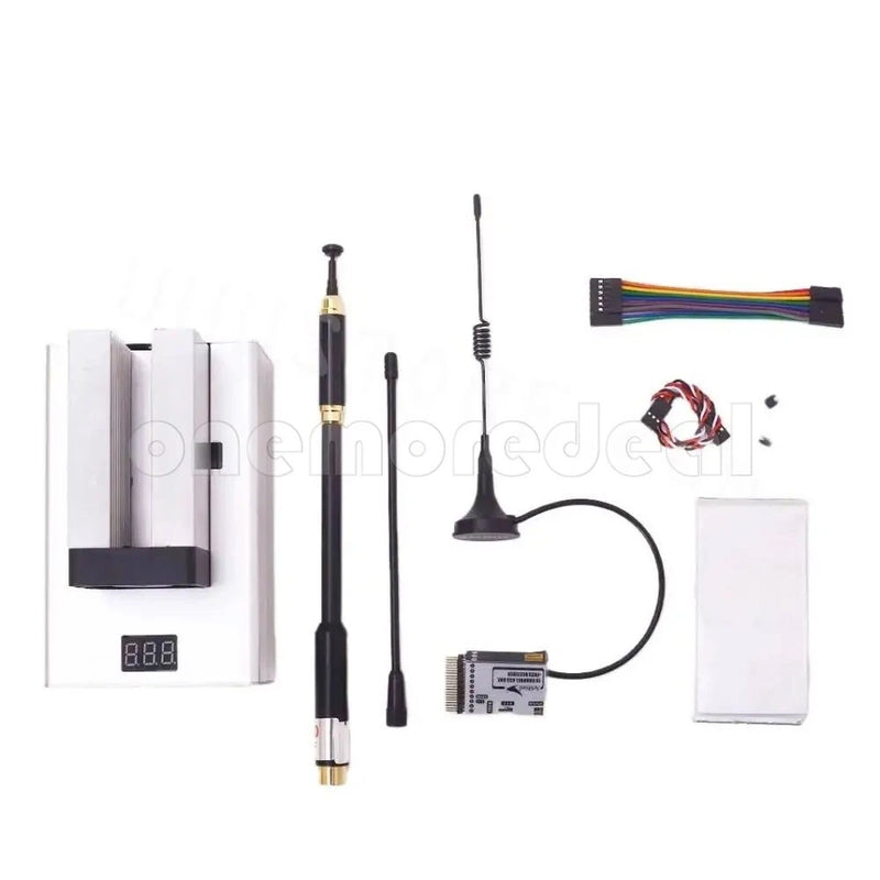 UHF 433MHz transmitter and receiver kit with two antennas, cables, and receiver module