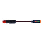 Battery charger adapter cable with red plug and black inline control module, with LED indicator