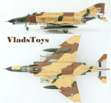 Tan and green camouflaged 1/72 F-4E Phantom II model airplane, twin tails