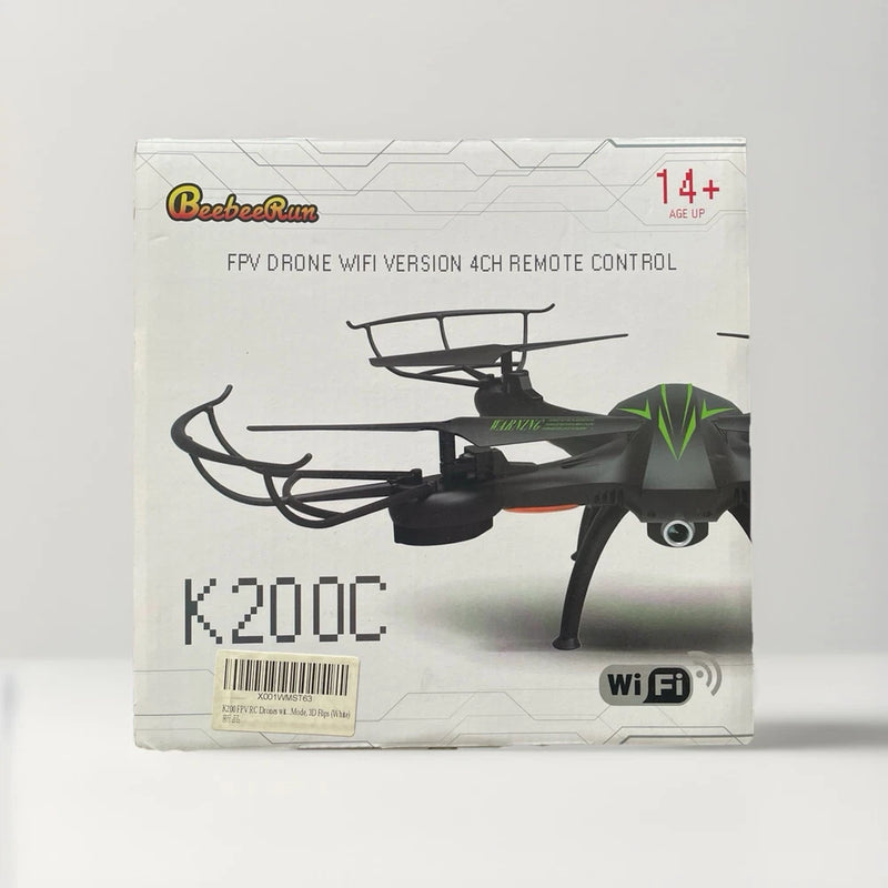 FPV WiFi 4CH remote control drone box with K200C model and 14+ age label