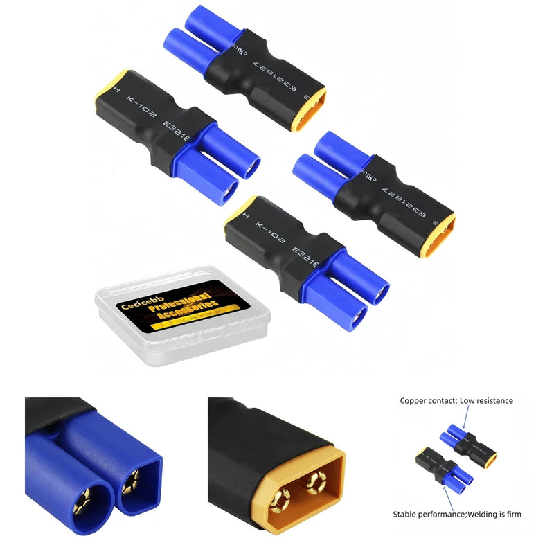 4 Pack XT60 to EC5 Adapter Connectors RC Battery Male to Female Converter with Converter