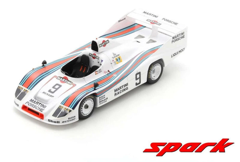 Porsche 908/80 1:18 race car model with white body, blue and red stripes, number 9