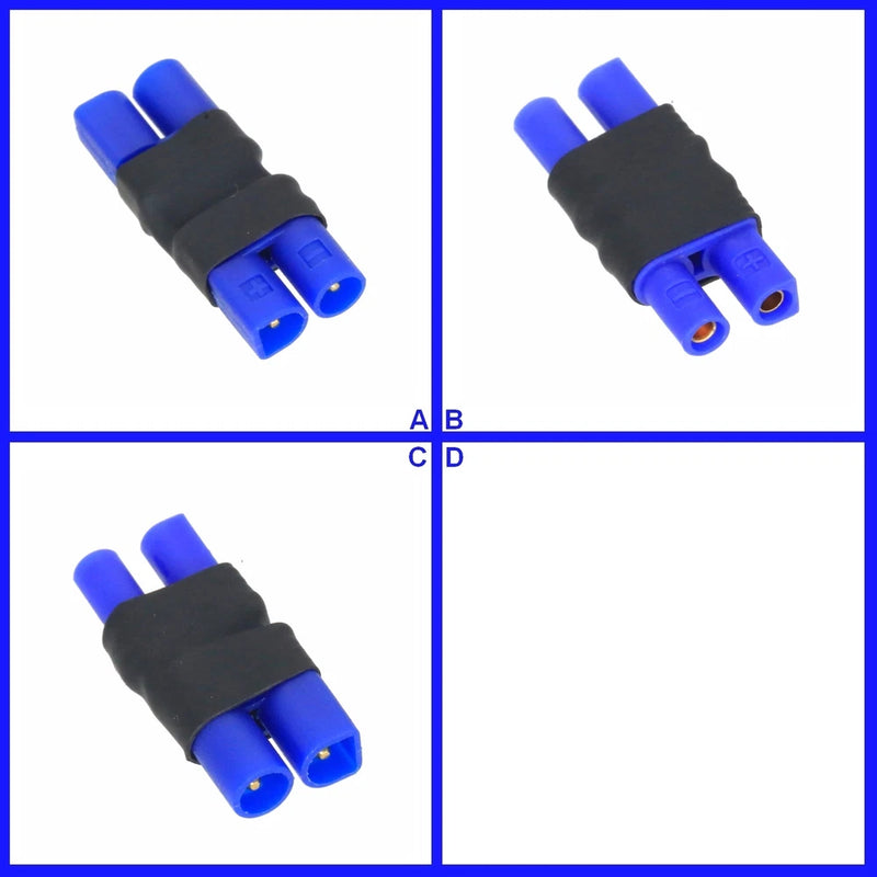 No-wire EC2 battery adapter with blue two-pin connectors and black housing