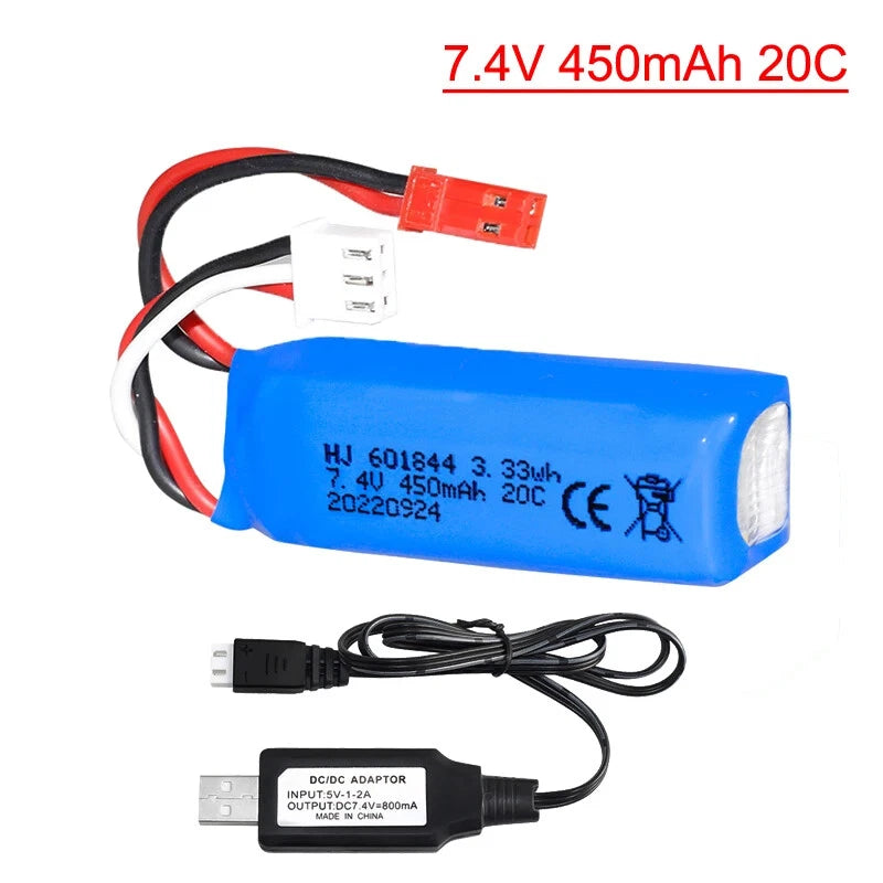 1¡Á 7.4V 450mAh 20C Lipo Battery for wltoys K969 K979 K989 K999 P929 P939 1:28 RC