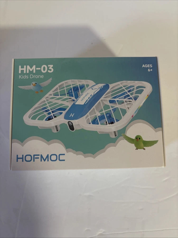 Kids mini drone gift box, HM-03, with blue-and-white drone illustration