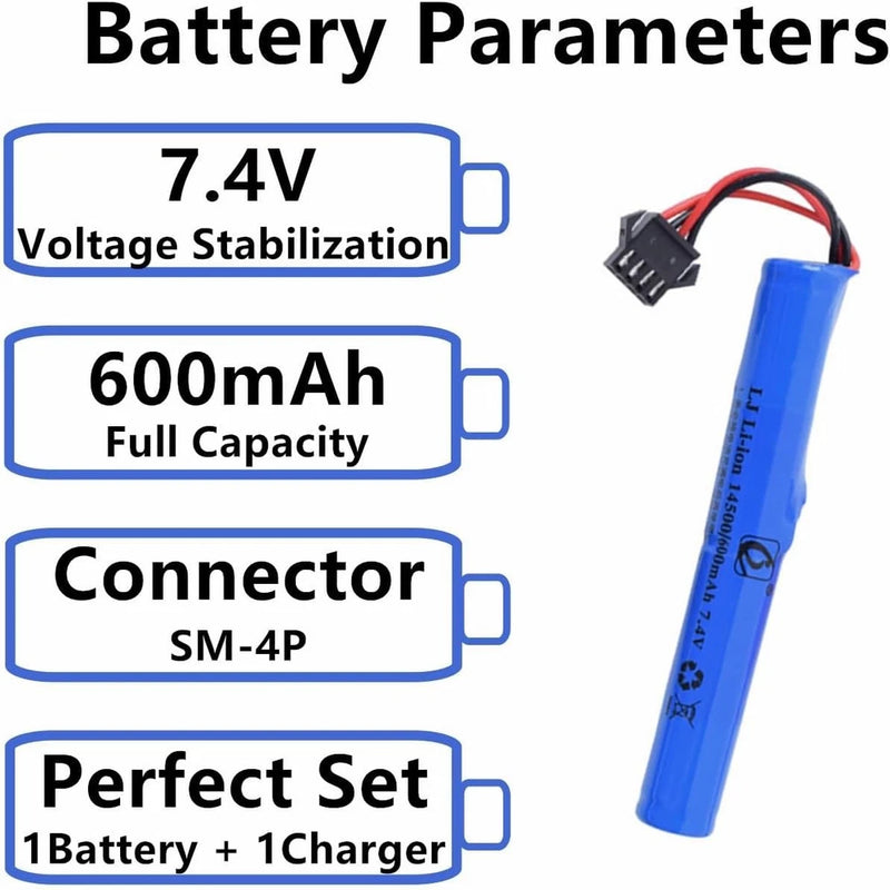 1PC 7.4V 600mAh Li-ion Battery with SM-4P Plug for RC Electronic Gel Water Guns