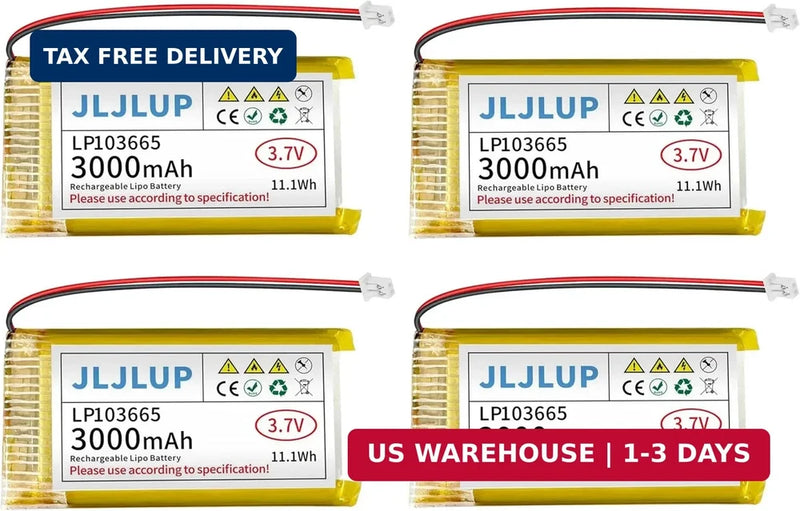 4pcs 3.7V 3000mAh Lithium Polymer Rechargeable Battery 1S 1C LiPo Battery with J Battery