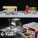 Diorama 1/64 Die-Cast Car Garage Model LED Street Building Gas Station Scene US