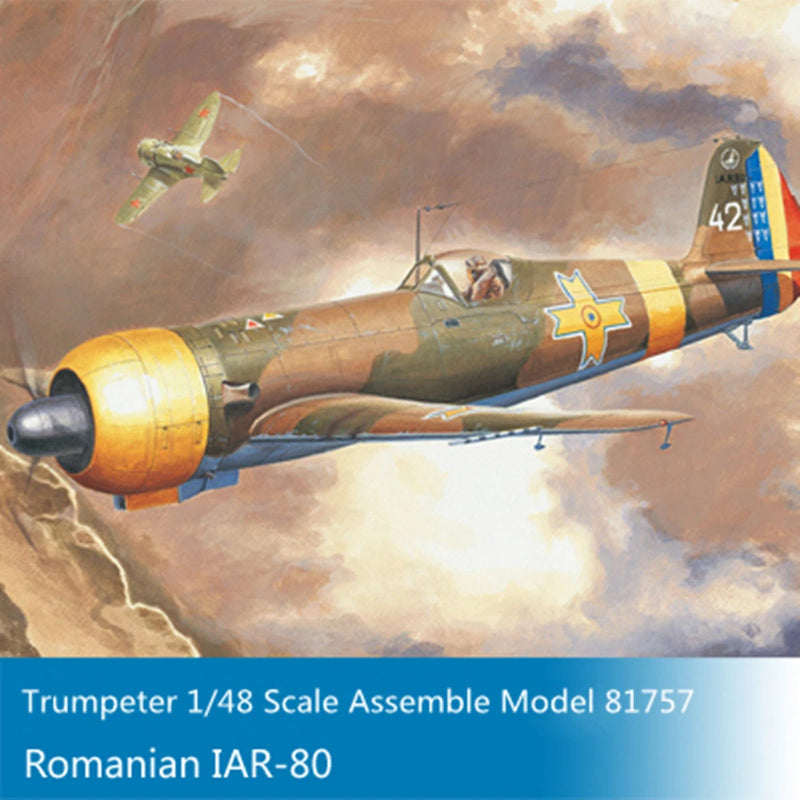 Painted military fighter aircraft model with yellow nose and Romanian blue tail markings