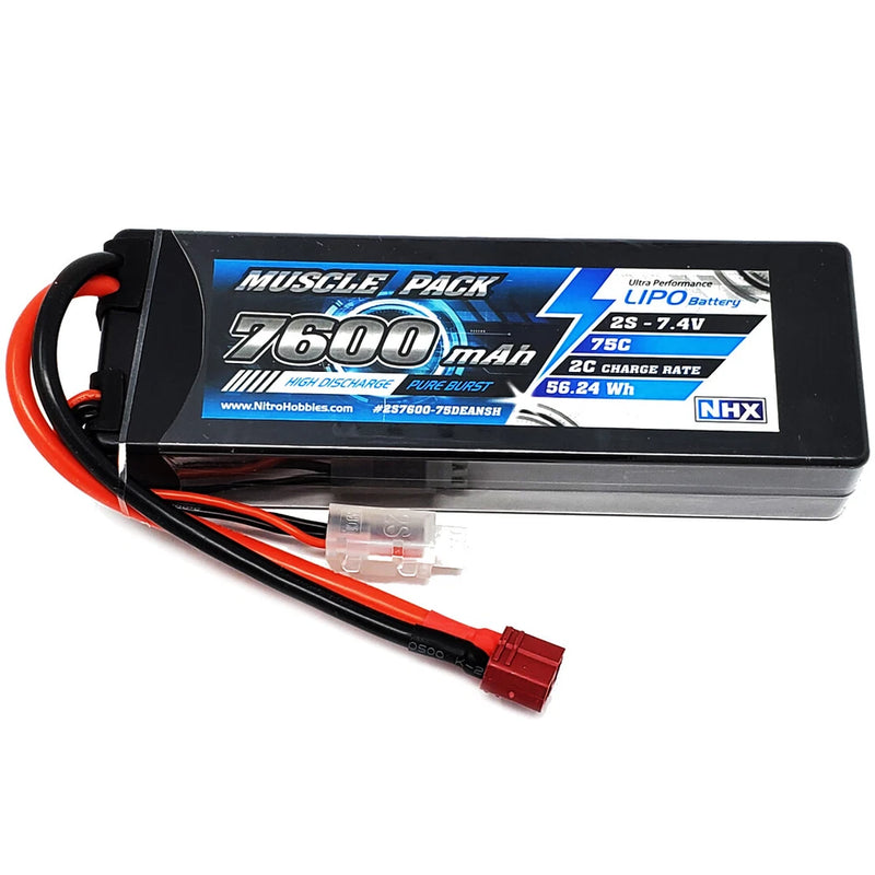 NHX Muscle Pack 2S 7.4V 7600mAh 75C Hard Case Lipo Battery w/ Deans Connector Battery