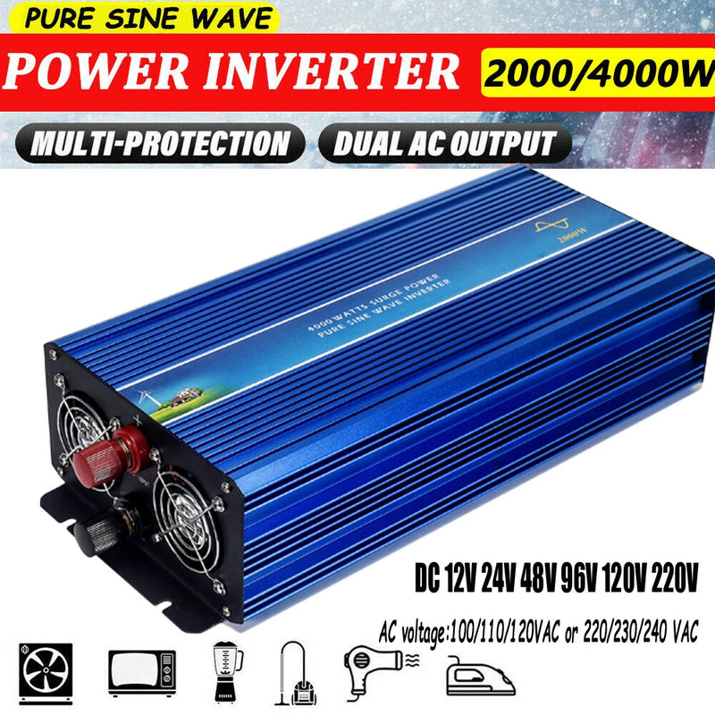 2000W Power Converter Off Grid Inverter Pure Sine Wave 12V 24V 48V 96V to 110VAC