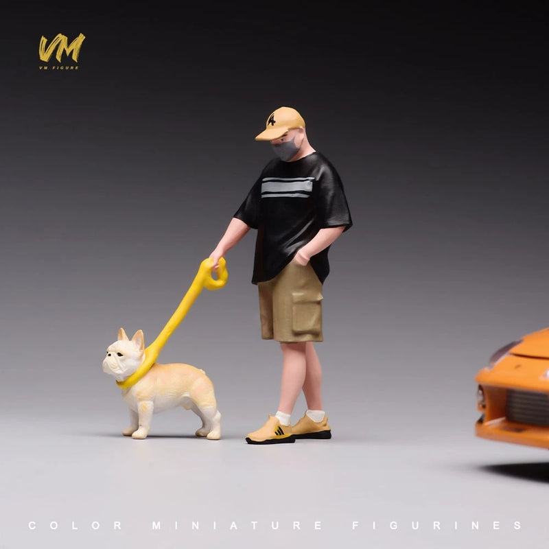 1/18 Miniatures Dog Walking Man Scene Props Model Figures For Cars Vehicles