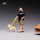 1/18 Miniatures Dog Walking Man Scene Props Model Figures For Cars Vehicles
