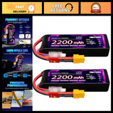 11.1V 3S LiPo two-pack with XT60 connectors and red/black leads