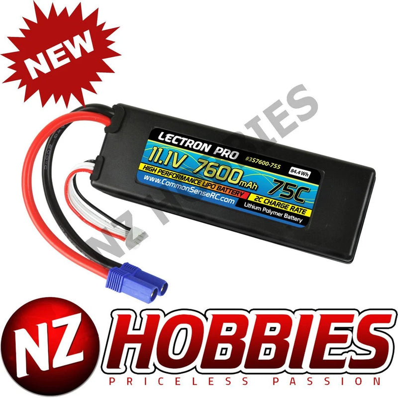 Lectron 11.1V 7600mAh 75C Hard Case Lipo Battery w/ EC5 Connector # 3S7600-755 Battery
