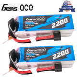 2X Gens Ace G-Tech 2200mAh 45C 14.8V 4S Lipo Battery With EC3 And Deans Adapter