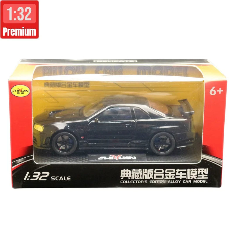 1/32 Nissan Skyline GTR R34 JDM Toy Car Model Diecast Vehicle Miniature Sound &