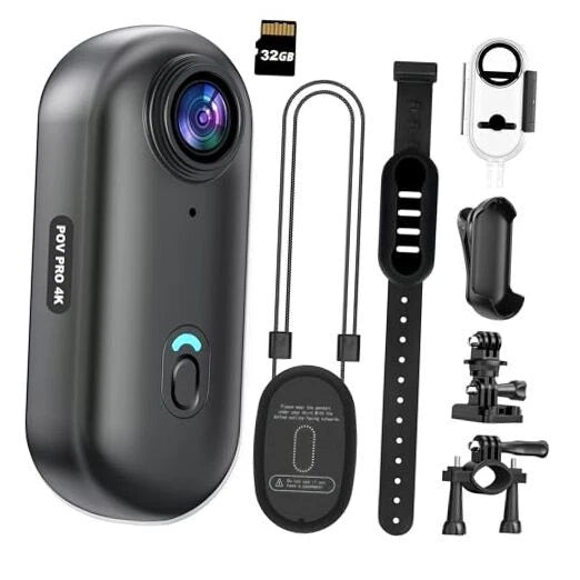 4K Mini WiFi Action Camera 32GB Thumb POV Portable Body Cam 32GB SD Card Black