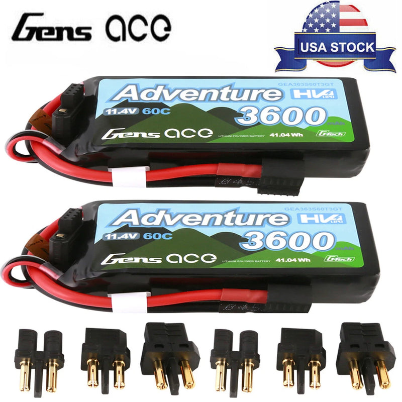 2X GensAce G-Tech 3600mAh 60C 11.4V 3S Lipo Battery HV Deans And XT60 Adapter US