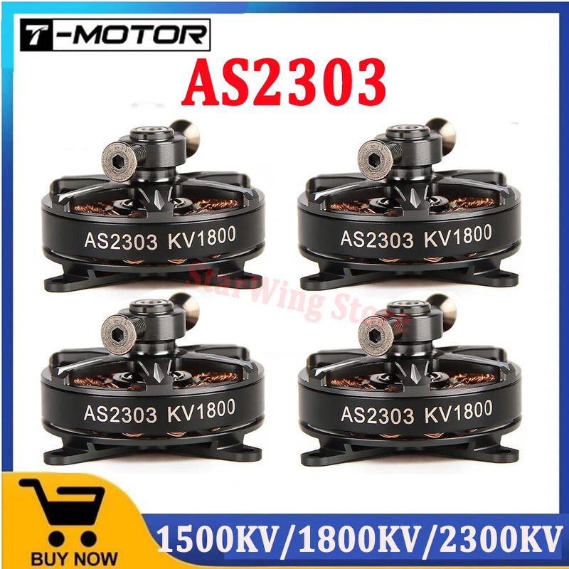 T-Motor AS2303 brushless FPV RC drone motor, four-pack black short-shaft KV1800