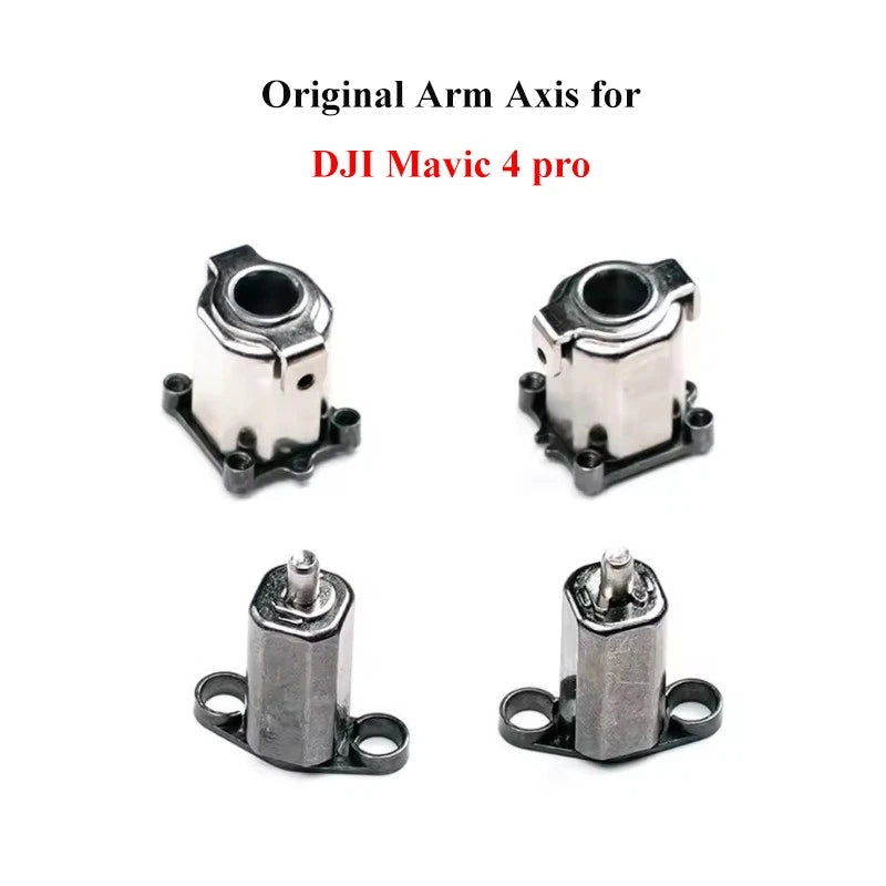 Drone arm axis shaft bracket with circular bearing hole, metal with mounting posts