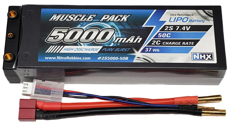 NHX Muscle Pack 2S 7.4V 5000mAh 50C Hard Case Lipo Battery w/ 4mm Dean Connector Battery