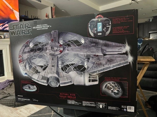 Star Wars RC Millennium Falcon XL flying drone box with illustrated ship and controller