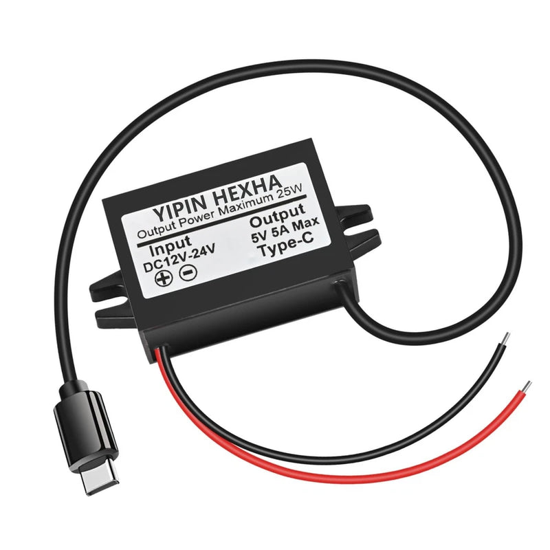 12V/24V to 5V USB-C 5A Waterproof Buck Converter Power Adapter Module