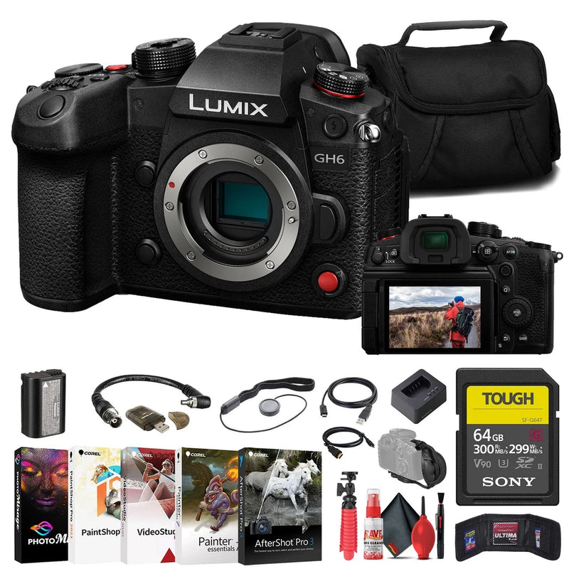 Panasonic Lumix GH6 Mirrorless Camera + 64GB TOUGH SD Card + Card Reader + More