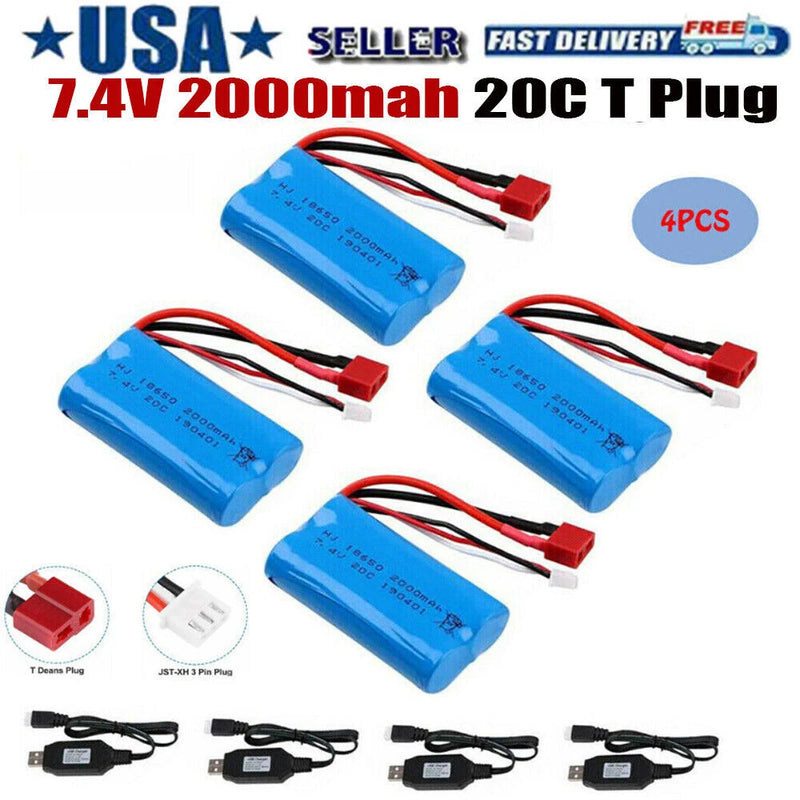 4Pcs 7.4V Li-ion Battery T Plug USB Battery Charger for RC Car Boat Truck Buggy