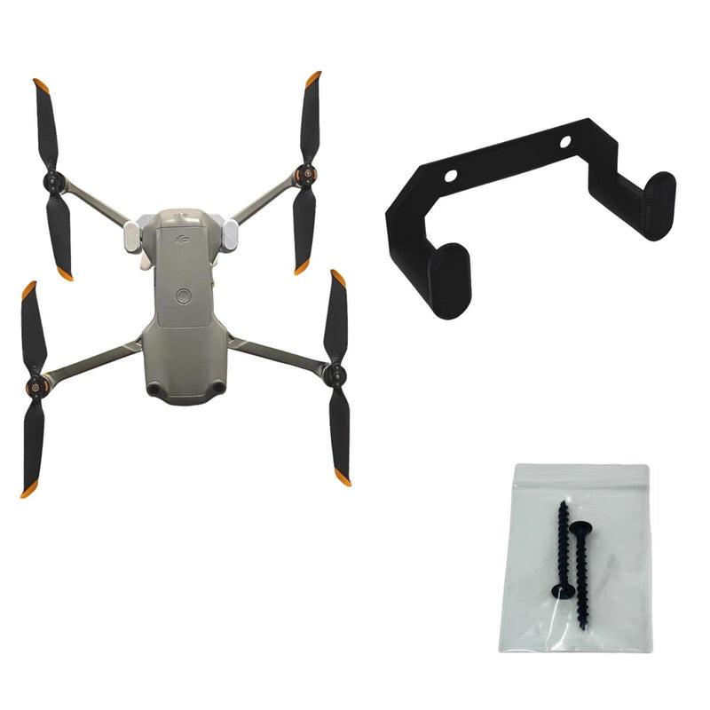 Black wall mount bracket with mounting screws for drone