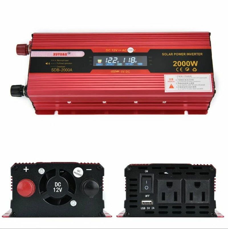 2000W Portable Car LCD Power Inverter DC 12V/24V to AC 110V Converter US Socket