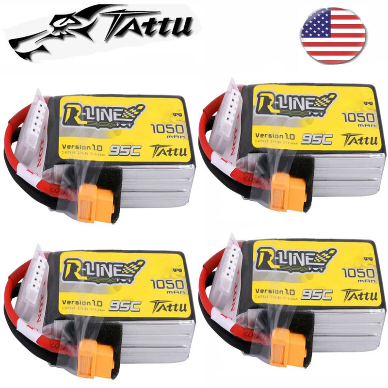 4X Tattu R-Line 1050mAh 95C 4S Lipo Battery XT60 Plug For FPV Racing Quadcopter