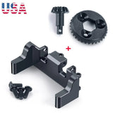 Steel RC buggy servo mount stand with bevel gear and mounting screws, front/rear