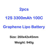 2pcs HRB 12S 3300mAh 100C Graphene Lipo Battery for RC Car Helicopter Boat Plane