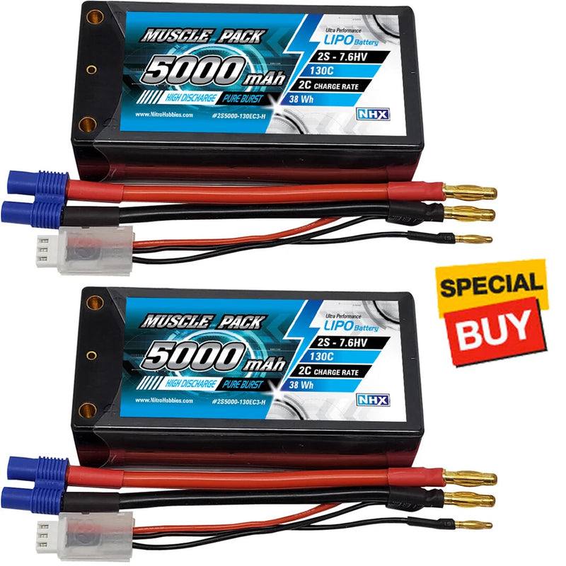 NHX Muscle Pack 2S 7.6 5000mAh 130C Shorty Lipo-HV Battery w/EC3 Connector (2) Battery