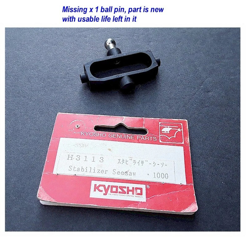 RC helicopter stabilizer seesaw part with Kyosho Genuine Parts package
