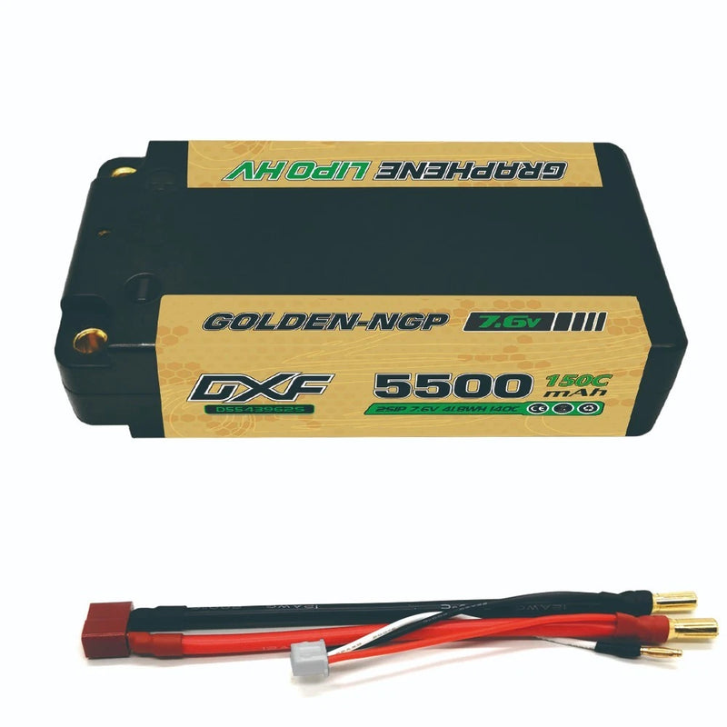 2x DXF 5500mAh 2S 7.6V 150C HardCase HV Shorty 1/8 Buggy GOLD NGP ULCG 5MM Lipo