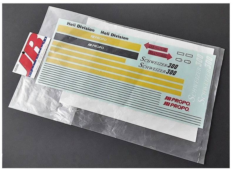 RC helicopter decal sheet set with yellow, green and white stripes and model markings