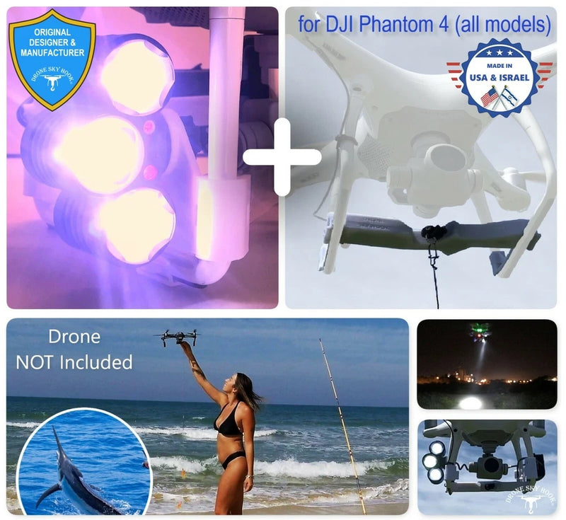 PROFESSIONAL Release Device and Searchlight, for Drone Fishing for DJI Phantom 4