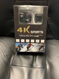 4K Sports Ultra HD DV action camera box, Wi‑Fi, 4K Sports logo, open box