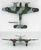 1:72 scale green and gray Bristol Beaufighter model with red roundel markings, front propellers