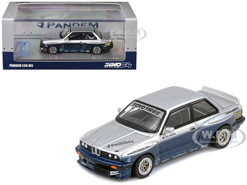 PANDEM E30 M3 SILVER & DARK BLUE 1/64 DIECAST BY INNO MODELS IN64-E30P-SILBLU