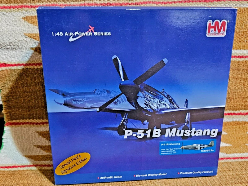 1:48 P-51B Mustang airplane model in blue retail display box
