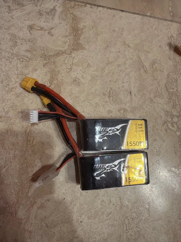2x Tattu 1550mAh 4S 14.8V 45C LiPo Battery XT60 FPV Drone Pack Battery