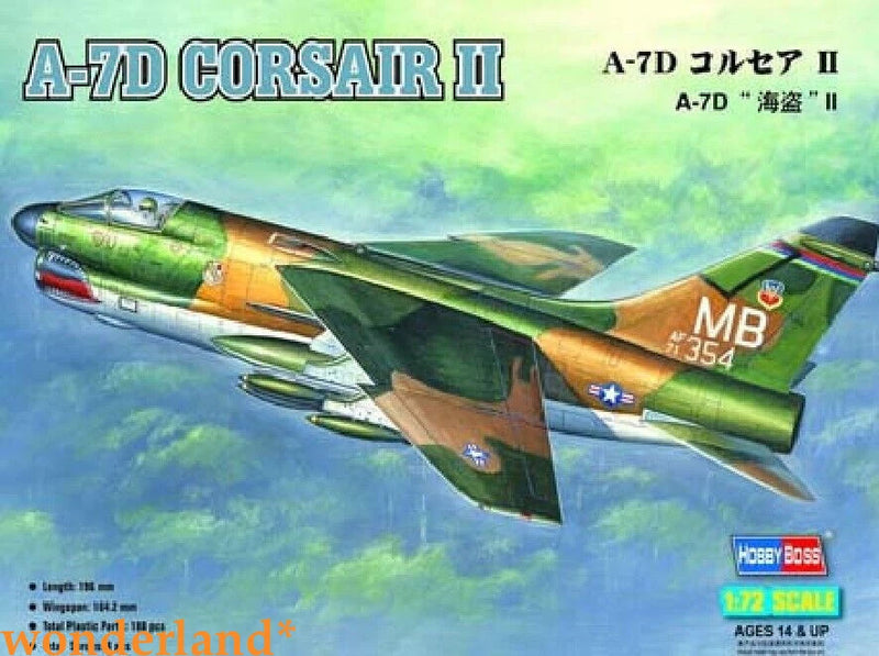 A-7D Corsair II scale model kit box art with green and brown aircraft