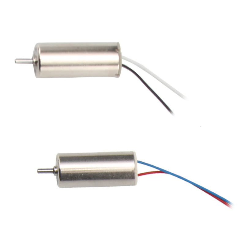 Pair of silver coreless DC motors with white and blue/red wire leads
