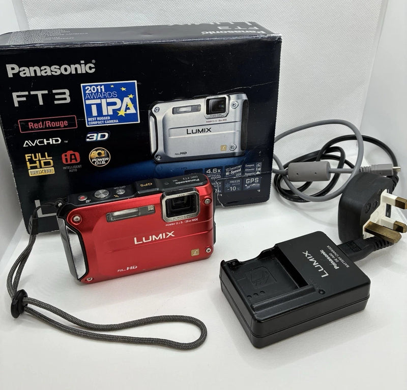 Panasonic Lumix DMC-FT3 Waterproof Camera Red 12MP GPS Full HD Boxed Working