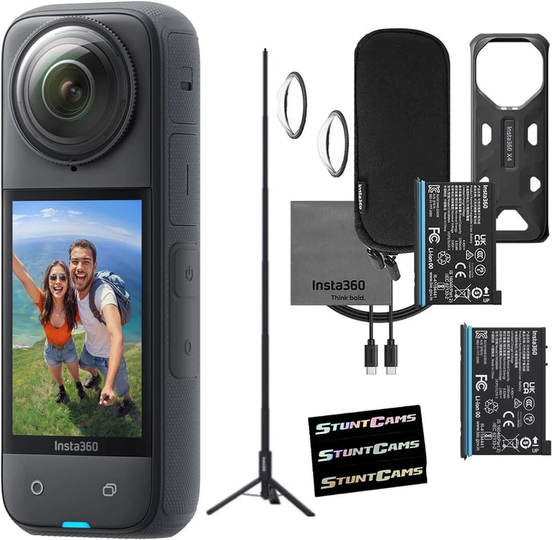 Insta360 X4 8K Waterproof 72MP 360?? Action Helmet Camera + Battery Tripod Stick