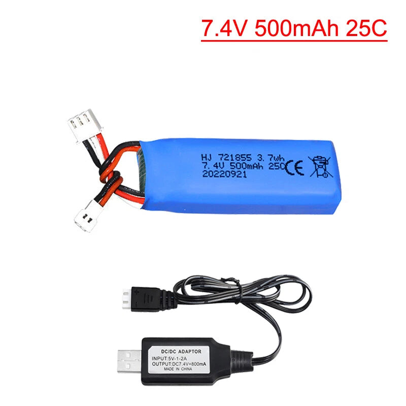 7.4V 500mAh Lipo Battery and USB for WLtoys A202 A212 A222 A232 A242 A252 4WD RC